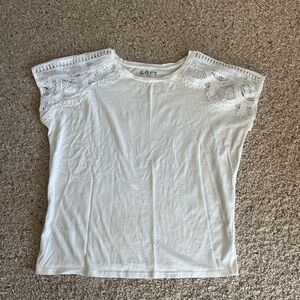 LOFT Lace Accent Short Sleeve Top